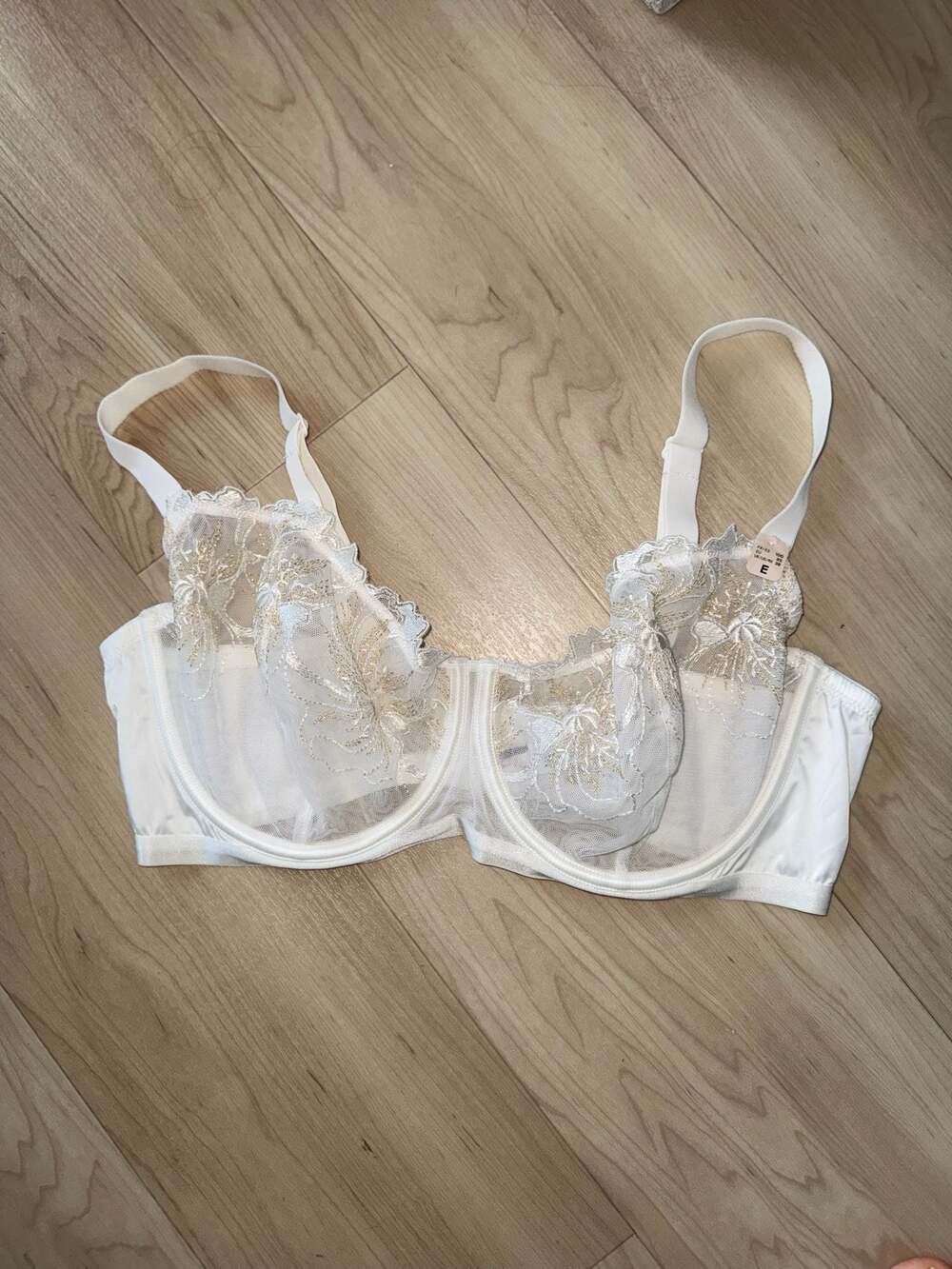 Etam Embroidered Underwire Bra White Gold Size 38DD